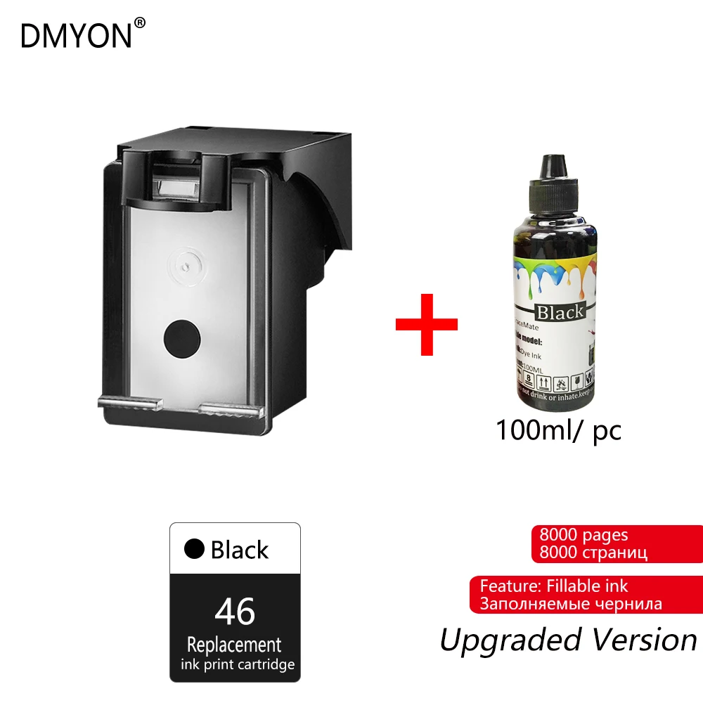 Black DMYON 46XL Замена чернильного картриджа для Hp 46 для Deskjet 2020HC 2520HC 2025HC 2029 2529 4729 картриджи для принтера - Цвет: Black
