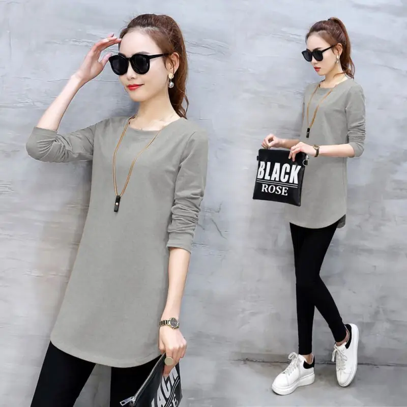 Camisetas largas de cuello redondo mujer, blusas informales de larga para mujer, playera de moda mujer - AliExpress Ropa de mujer