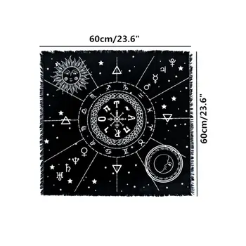 

12 Constellations Tarot Tablecloth 60*60cm Cotton Altar Cloth Sun Moon Astrology Tarot Divination Card Pad