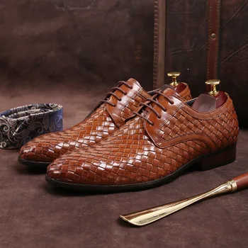 

Men's leather woven business formal leather shoes 2020 Amazon popular leather retro British leather shoes for men