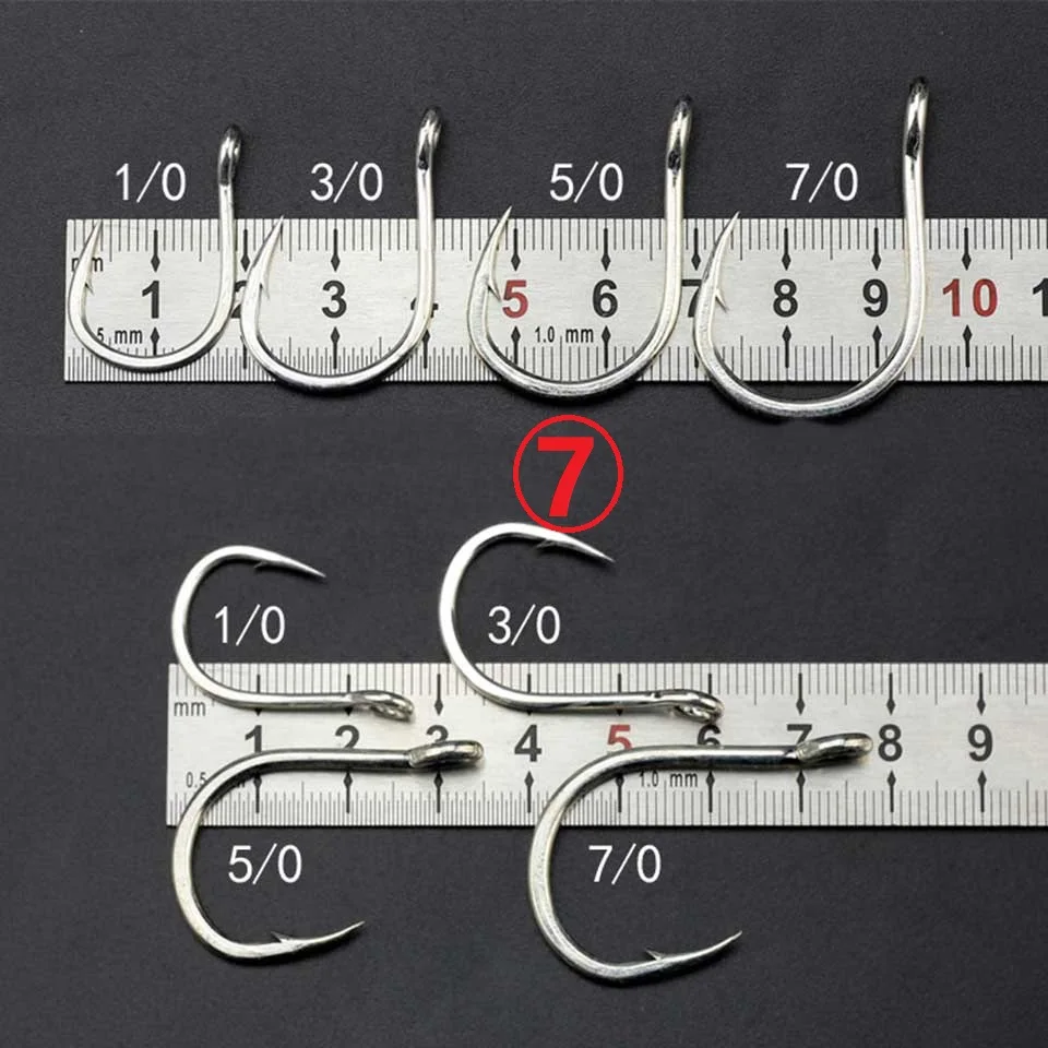 7.0 2 шт., Mustad, 10881, крючки для ловли на крючок из высокоуглеродистой стали, океанские рыболовные крючки, джиг, большой колючий крючок с отверстием, крючки для ловли кальмара, карпа, жесткая приманка - Цвет: 7.0