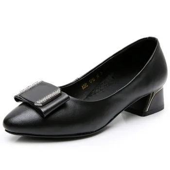 

2019 New Autumn Elegant Fashion Bow Women High Heel Shoes Genuine Leather Shoes Non-slip Soft Comfort Women Shoes High Heel 4 Cm