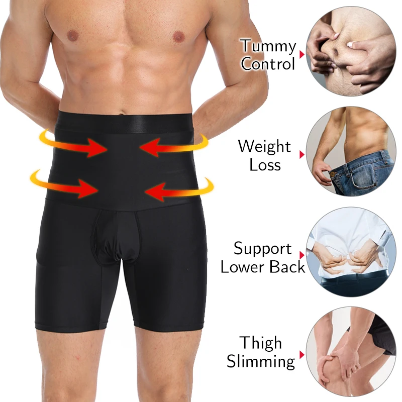 Kocles Men High-Waist Shorts Tummy Control Underwear Slimming Body Shaper Seamless Zipper Belly Girdle Boxer Briefs 