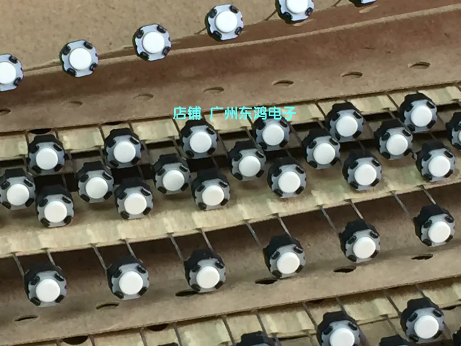 

200PCS/LOT Original Tape With Box 6 * 6 * 4.3 Tact Switch Two Feet Round White Button