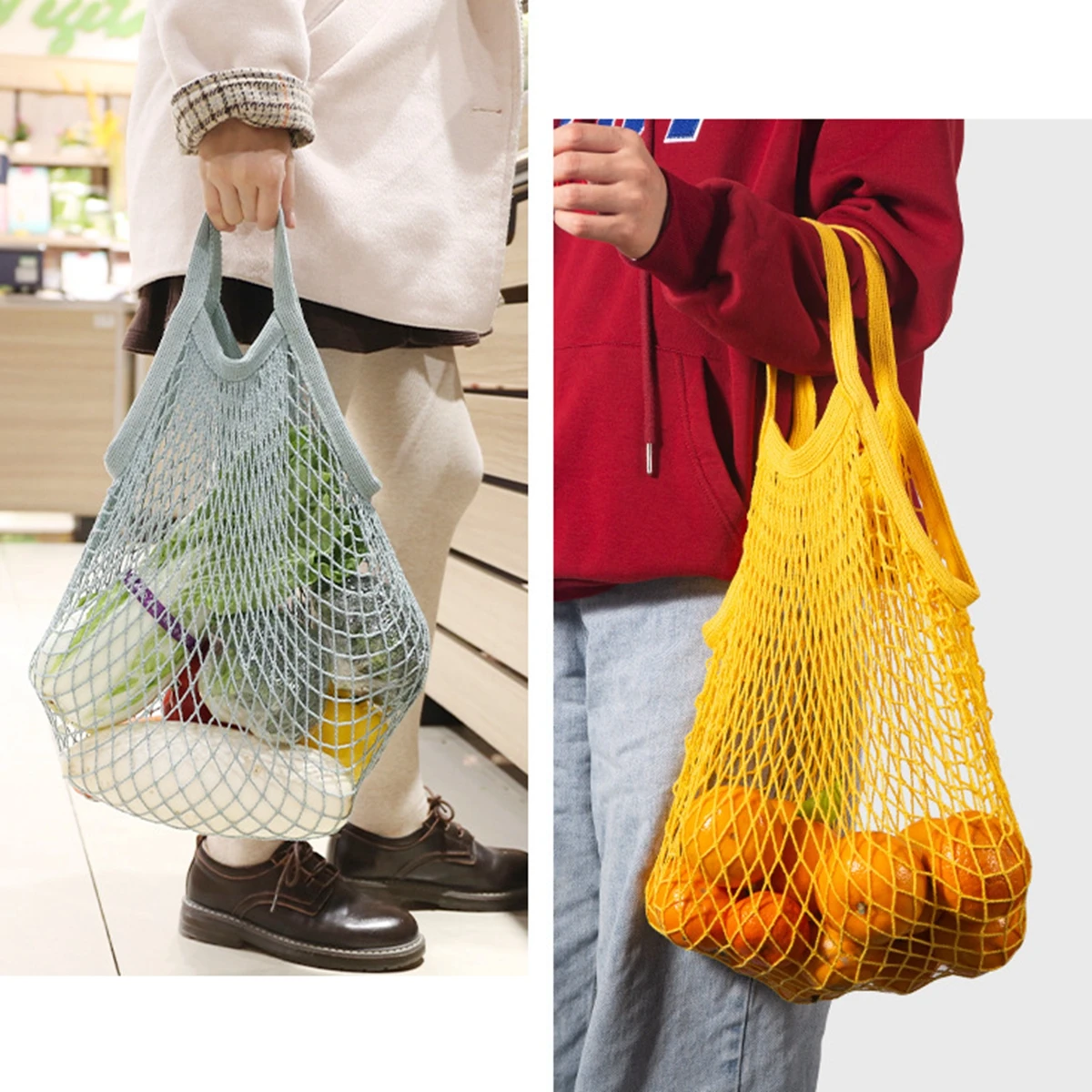 Description Picture 4 of itemReusable Grocery Bags Eco-friendly Organic Cotton Mesh Tote Bags Portable Net String Bag for Shopping Storage Fruit Vegetable
