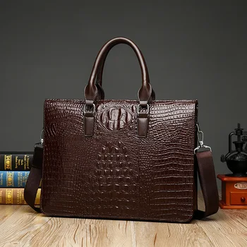 

New men messenger office bags crocodile pattern men's handbag horizontal business briefcase trendy leather laptop computer bag