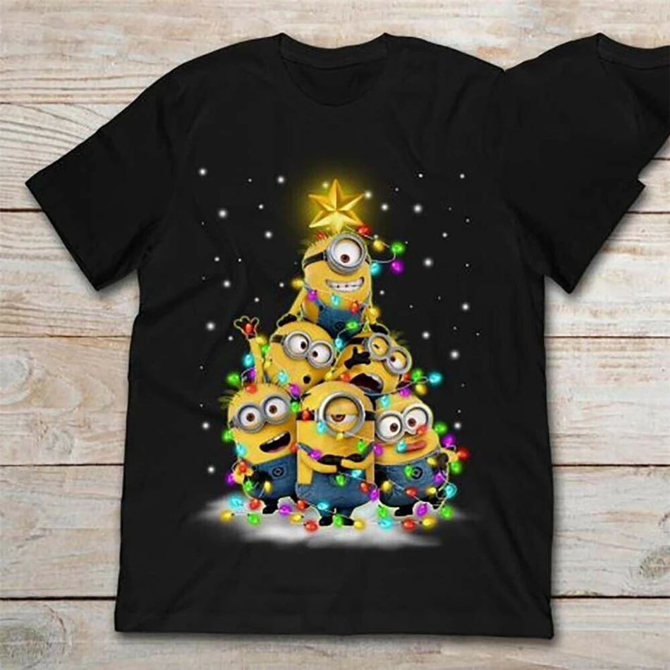 Minions Christmas Tree Xmas Holiday gift ideas Full size for men women Cool Gift Personality Tee Shirt | Мужская одежда