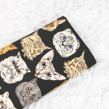 

half meter 100% cotton thin canvas fabric with cartoon cat print, handmade DIY bag sofa back cushion table cloth material CR-354