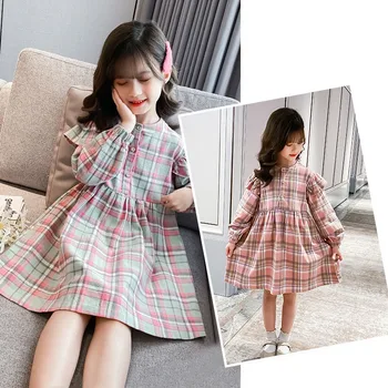 

Preppy Style Plaid Dresses Teenage Girls Clothing New 2020 Autumn Ruffles Dress Kids Long Sleeve Cotton Dresses Children Clothes