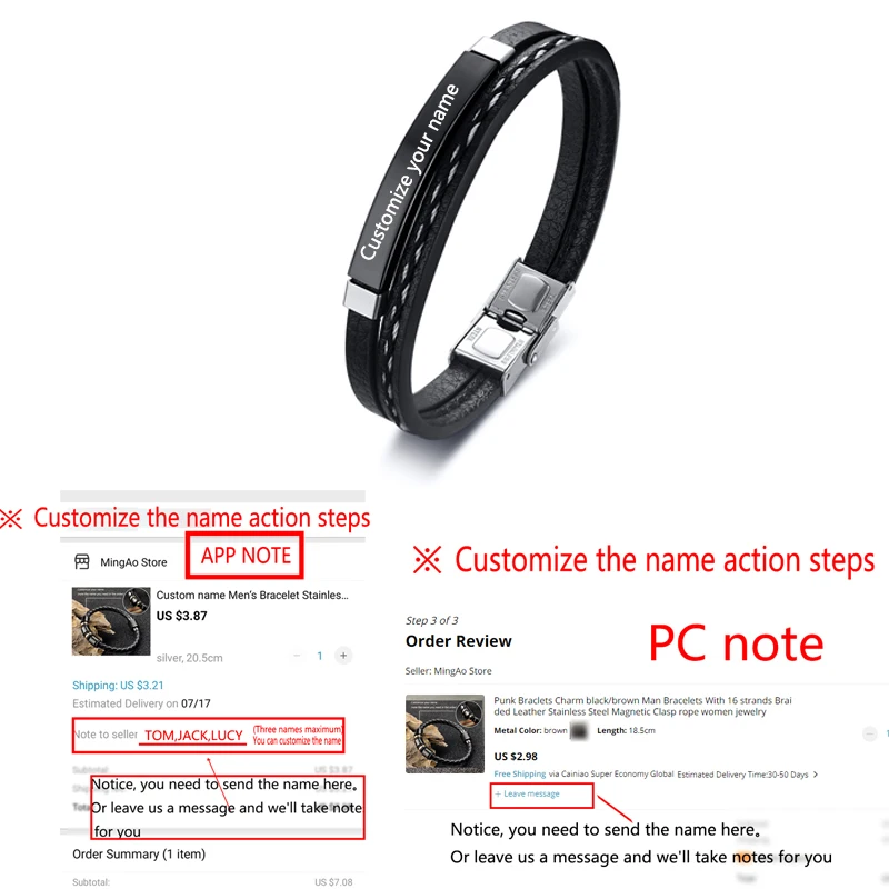 Bracelet Jewelry Business Men's Name Men Charm Bracelet Stainless Steel Leather Fashion Women Cuban Bracelet Adjustable Length Boy Gift