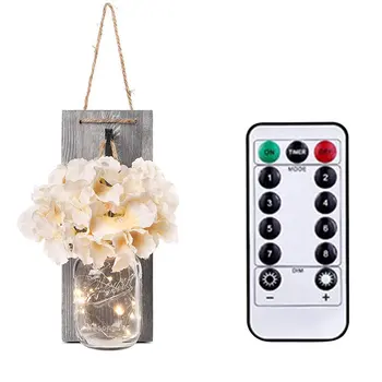 

Ins Rustic Mason Jar Wall Sconces With Led Fairy Lights Flowers For Country Home Wedding Cafe Bar Wall Bedroom Decoration Wood