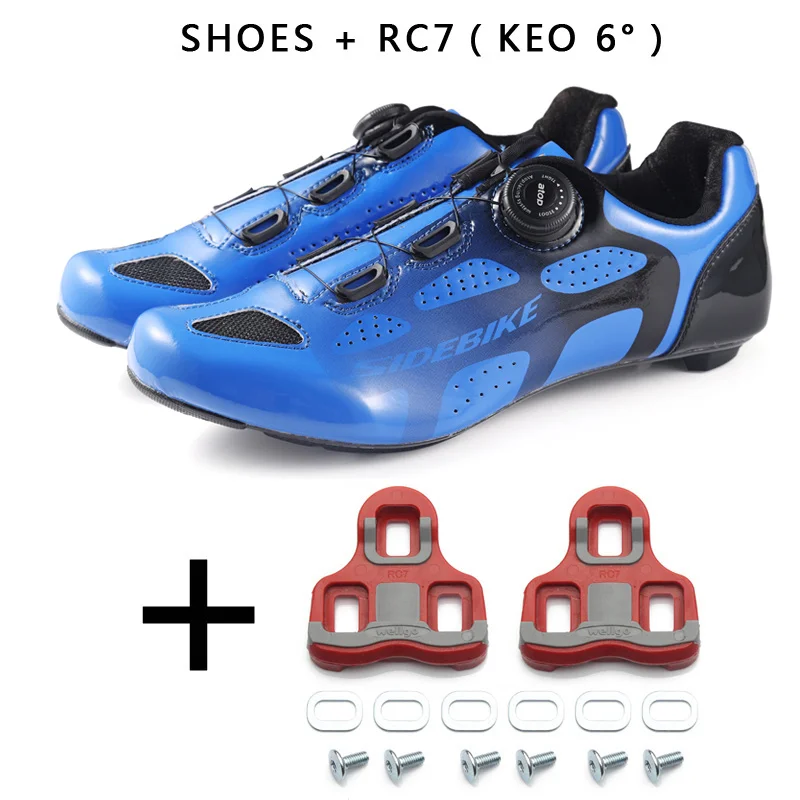 Blue with KEO sidebike, обувь для велоспорта, с SPD KEO, сверхлегкая, 430 г, обувь для гонок, шоссейного велосипеда, мужские профессиональные велосипедные кроссовки - Цвет: Blue with KEO