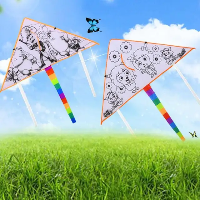 Outdoor Flying Kites Toy Diy Graffiti Color Filled Kite Blank Triangle Kite With Handle And Line Outdoor Sports Educational Toy 3
