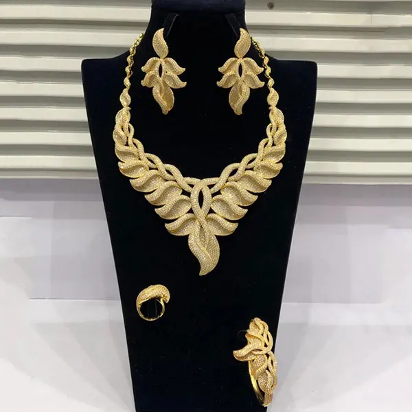 Gold GODKI 4 шт роскошный кубический цирконий цветок эффектные Ювелирные наборы нигерийский Свадебный модный Дубай Свадебные Ювелирные наборы для женщин - Окраска металла: Gold