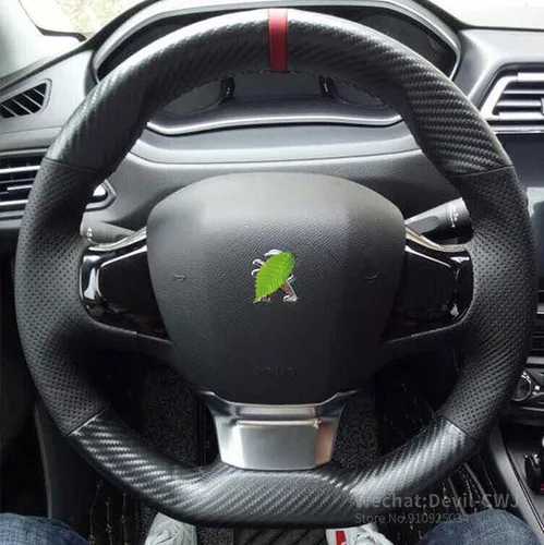 Housse de volant de voiture en daim, en Fiber de carbone noire  antidérapante cousue à la main pour Peugeot 308 2014 2015 2016 2017 2018  2019 - AliExpress