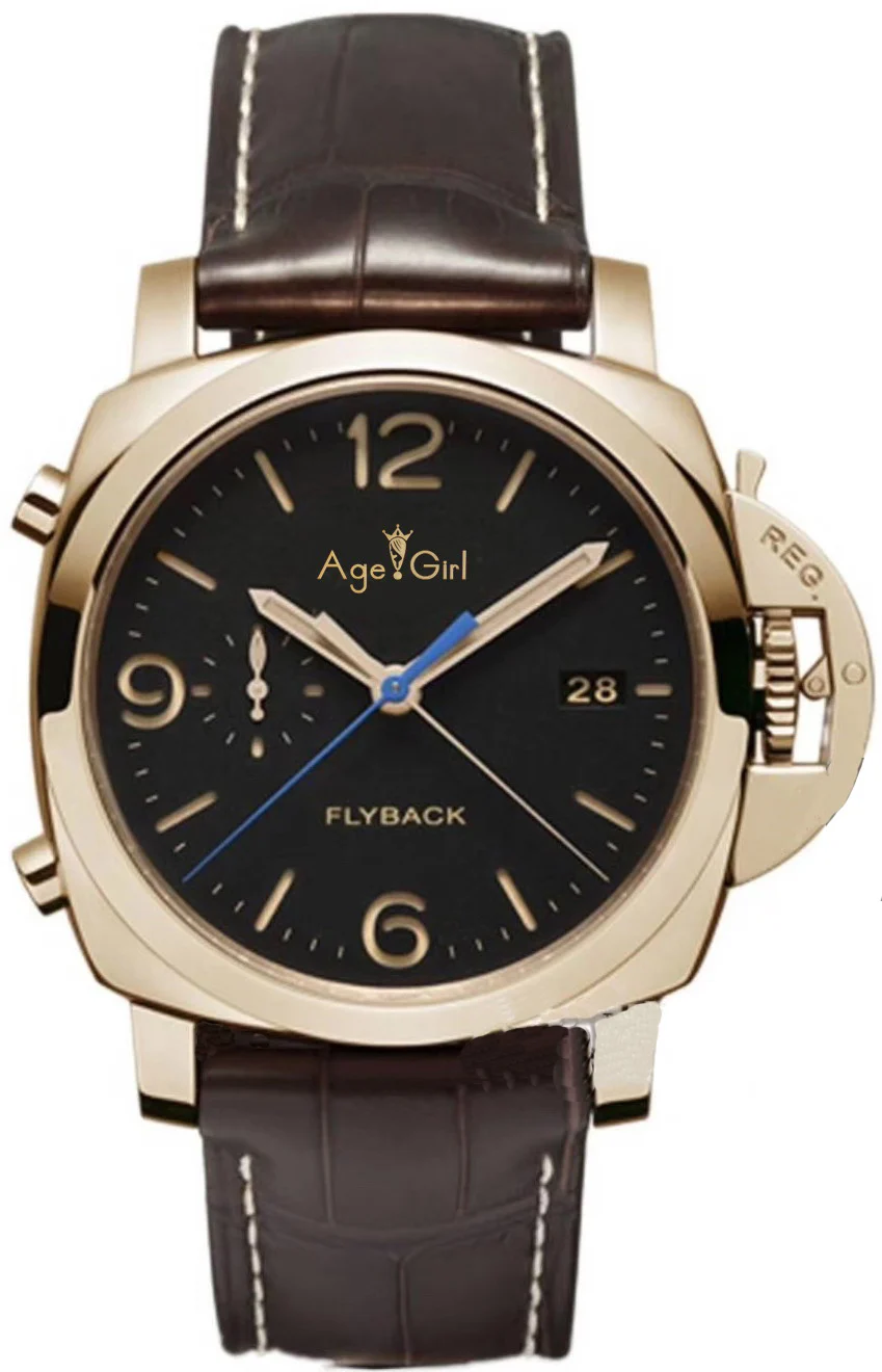 

Luxury Brand New Men Automatic Mechanical Sapphire Stainless Steel Rose Gold Brown Leather Luminous FlyBack GMT Watch Limited