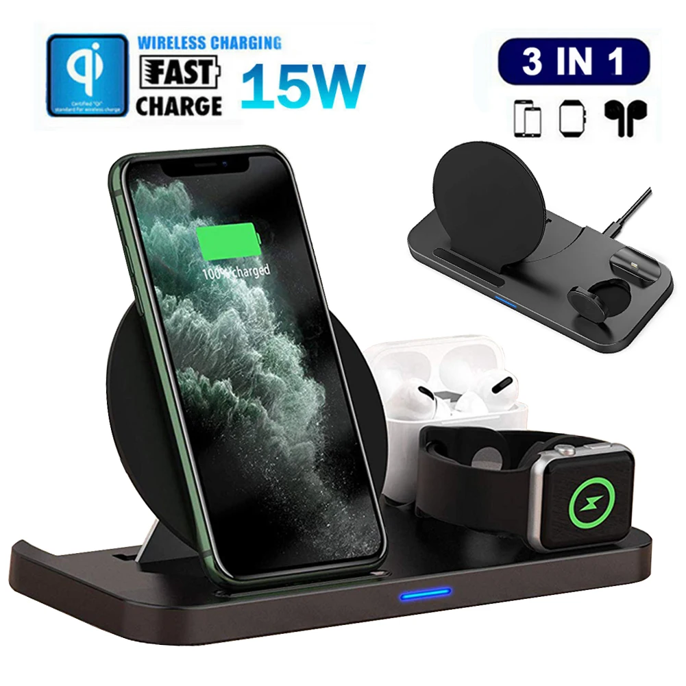 

3 in 1 15W Wireless Charger Dock Station Fast Charging For iPhone 11 Pro XR XS Max 8 Samsung for Apple Watch 2 3 4 5 AirPods Pro