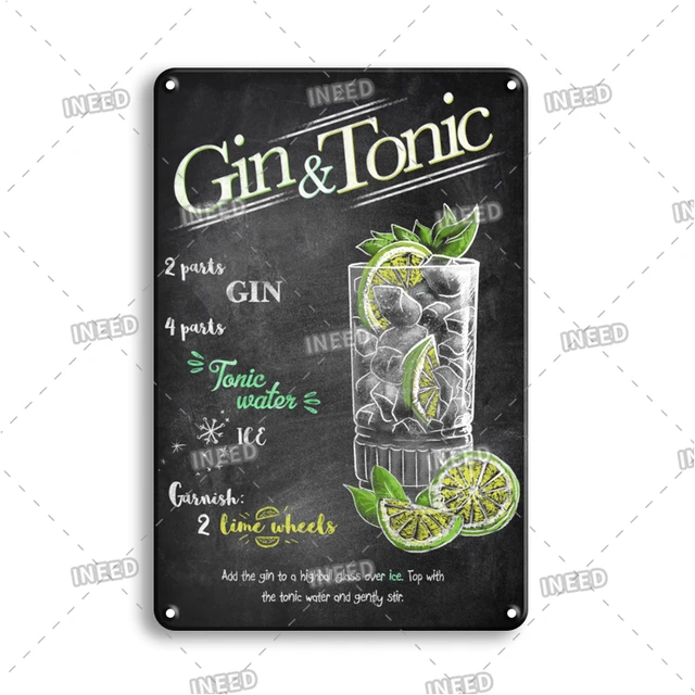 INEED Vintage Metal Tin Sign Decorations Gin & Tonic Cocktail Plate Decorative Poster Plaque Retro Bar Kitchen Home Wall Decor 10565
