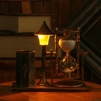 

European Retro Tower Star Lamp Pen Holder Decoration Ornament Hourglass Quicksand Creative Student Gift Gift Timer