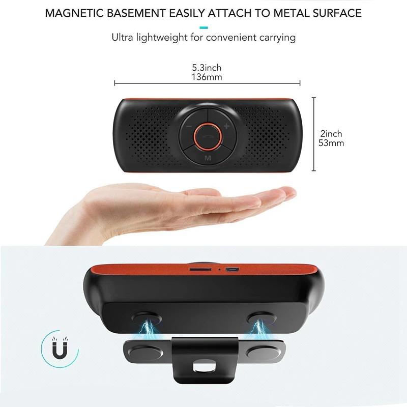 Car Bluetooth 4.2 Car Speakerphone Stereo Music Receiver Player Sound Enhanced Bass/Built-In Mic/Tf Card Player Aux Hands Free C