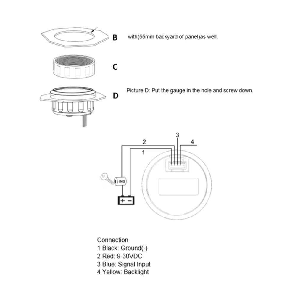2 inch 52mm 240-33 Marine Water Tank Level Gauge Meter Indicator 0-190 ohm with LED Backlight 12V/24V, Chrome White