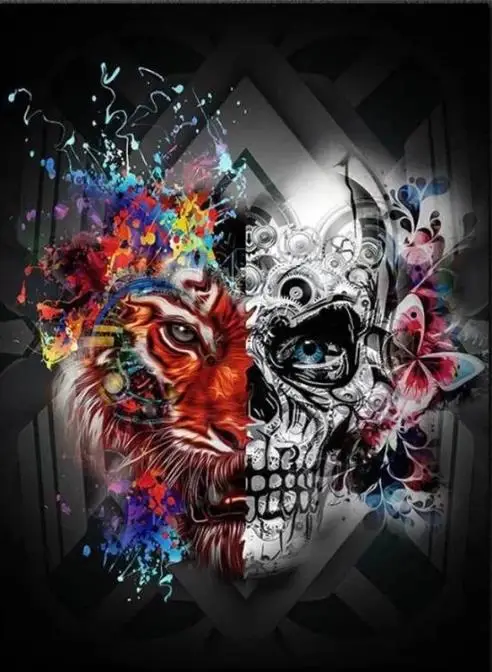 

DIY 5D Round Diamond Painting Cross Stitch Full Diamond Embroidery Europe Decoration Square Drill Tiger & Skull Pattern