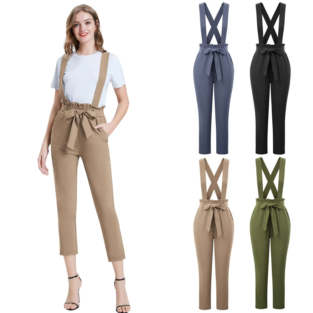 Women's Pants Autumn Ladies solid color Pants Elastic Waist Cropped Length Trousers Loose Streetwear Pantalones