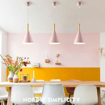 

New art chandelier modern Nordic macarons cone LED chandelier personality aluminum halo lights simple bar lights