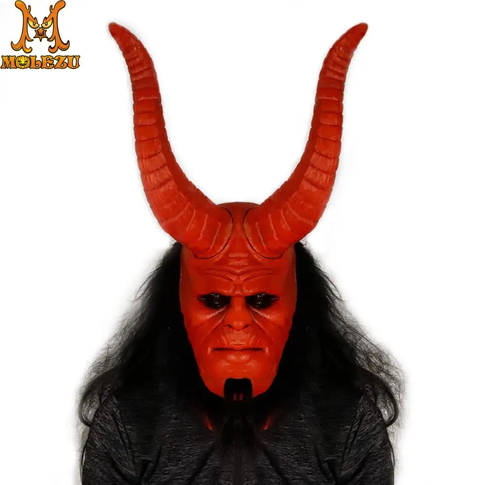 Molezu Хеллоуин страшный уголок Hellboy латексная маска для косплея латексные маски