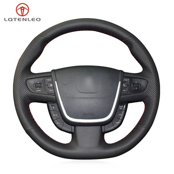 

LQTENLEO Black PU Artificial Leather Sew Car Steering Wheel Cover For Peugeot 508 2011-2018 508 SW 2011-2018