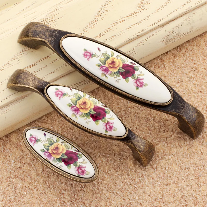 Furniture Handles Drawer Pulls Door Handles Ceramic Chinese Flower Knobs Cupboard Cabinet