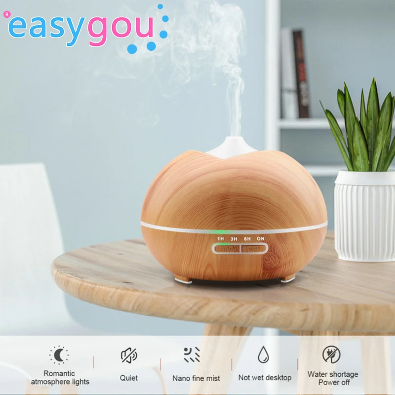 

Aromatherapy Air Humidifier Remote Control Wood Grain Household Aromatherapy 7-Color LED Light 400ml Humidifier Spray Diffuser