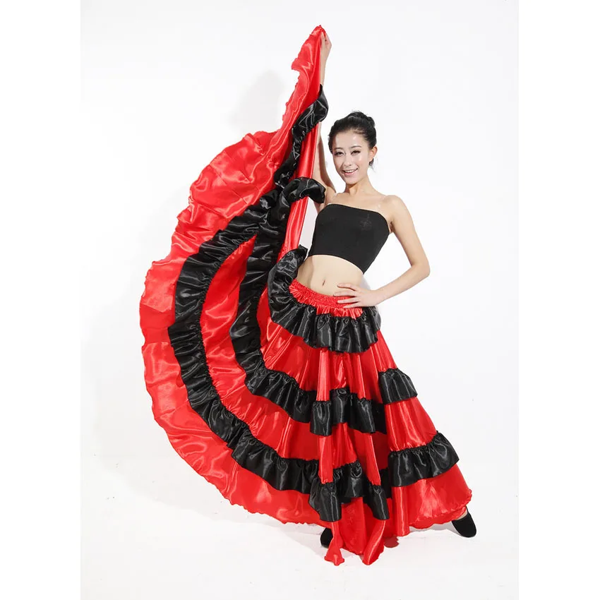 Женский длинный костюм для танца живота красная и черная юбка фламенко в - Фото №1