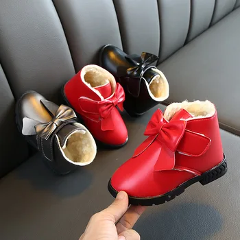 

Autumn Winter Kids shoes Bow Martin Boots Children Leather Girls Non-slip fashion Snow Boots Toddler Boot 26-36 Warm Sport Shoes
