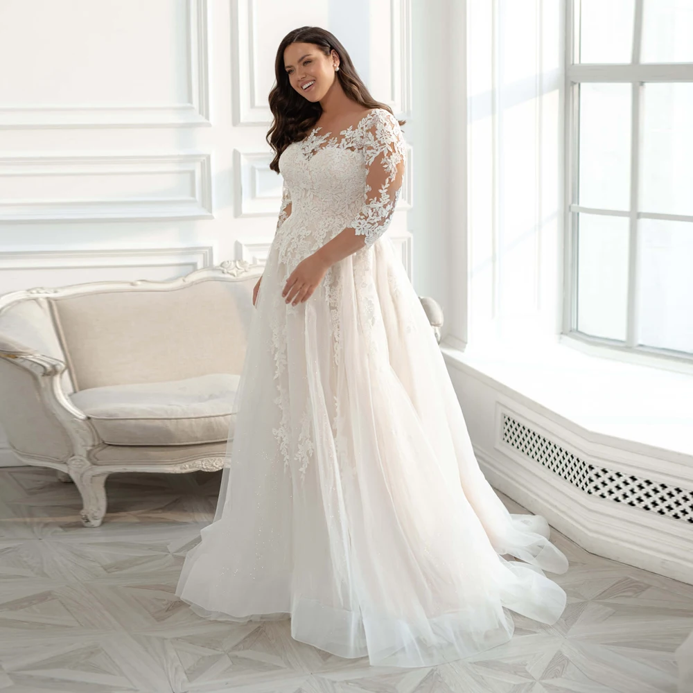 Jiayigong 3/4 Sleeves Wedding Dress Customized Scoop Neck Lace Applique Vestido De Noiva  Dresses Plus Size Bridal Gown 4