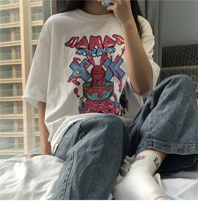 Cute Little Dinosaur Pattern Printed T-Shirt Summer Loose Large Size Multi-Color Cartoons Japanese Tops Y2k Casual Cotton Tees Cute Little Dinosaur Pattern Printed T-Shirt Summer Loose Large Size Multi-Color Cartoons Japanese Tops Y2k Casual Cotton Tees