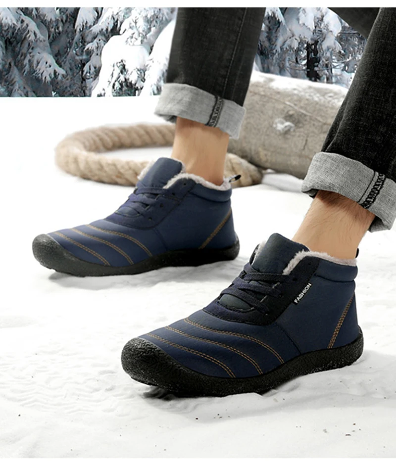 Winter men's boots high to help warm and velvet snow boots waterproof large size lightweight models cotton shoes