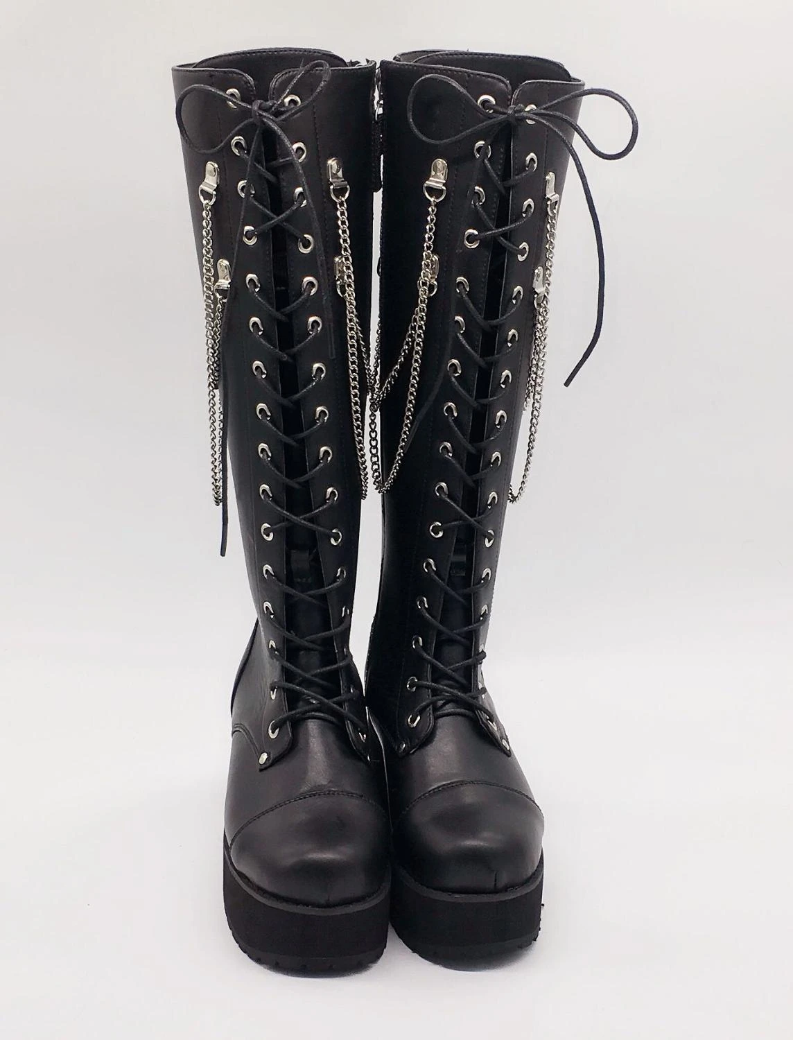Black and yellow knee high boots punk Clearance
