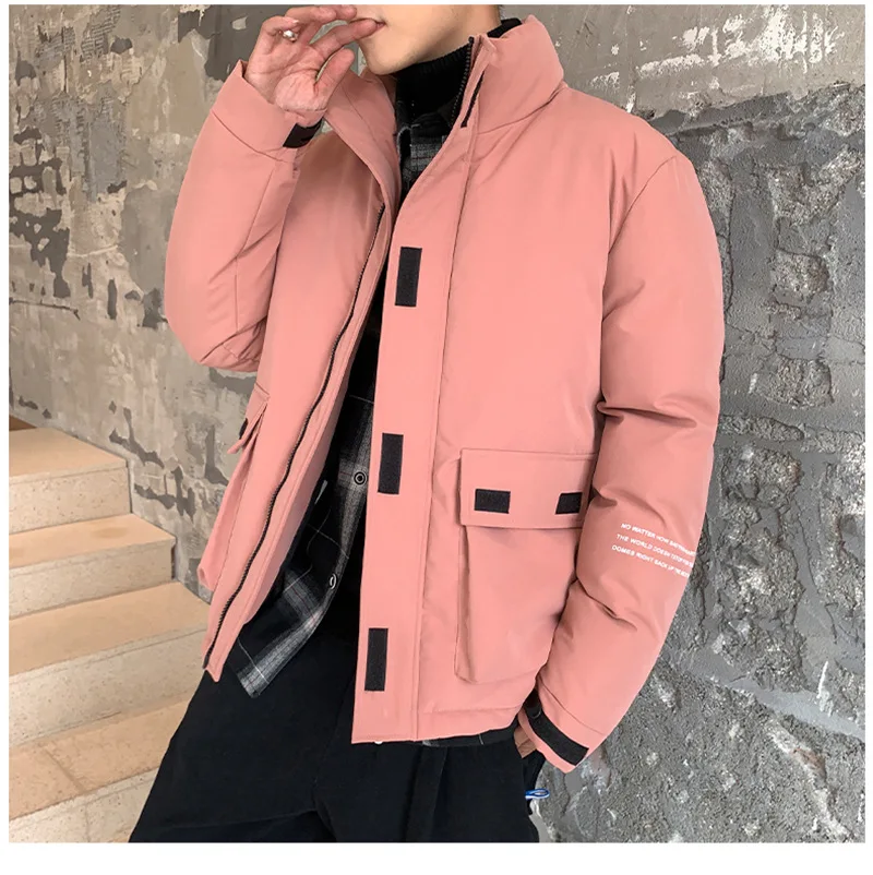 FOJAGANTO Brand Men Winter Parka Jacket Mens Warm Jacket Solid Color Stand Collar Zipper Thick Coat Men Parkas