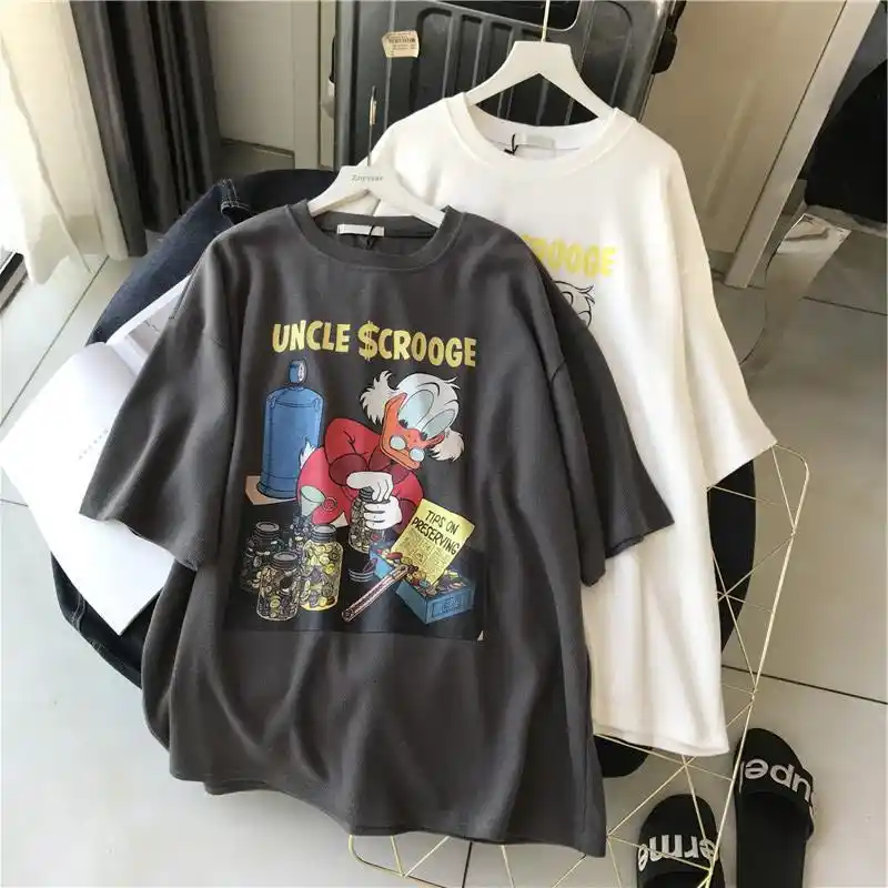 ディズニードナルドデイジーダック漫画プリント黒人女性tシャツoネックプルオーバー半袖カジュアル甘いストリートルーズtシャツトップス T Shirts Aliexpress