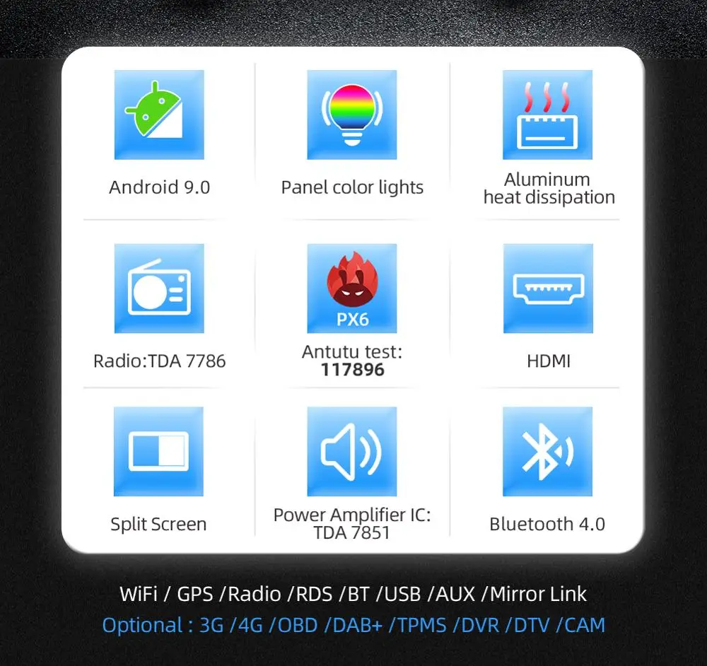  4G 64G Android 9.0 Universal 1 din auto Multimedia Player car radio 2din Stereo 10
