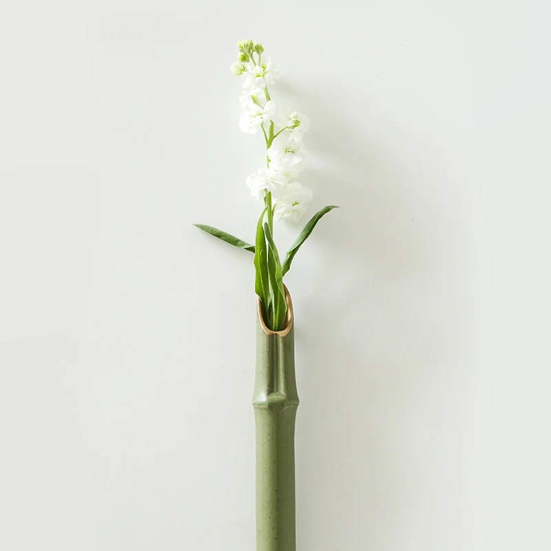 2 Size Japanese Ceramic Hydroponics Wall Vase Simulation Green Bamboo Flower Plant Pot Modern Home Decoration 3