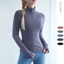 Женская мода, стоячий воротник, молния, спортивная одежда для бега, Lulu, тренировочная одежда с длинными рукавами, облегающая одежда для йоги, топы для йоги, женские