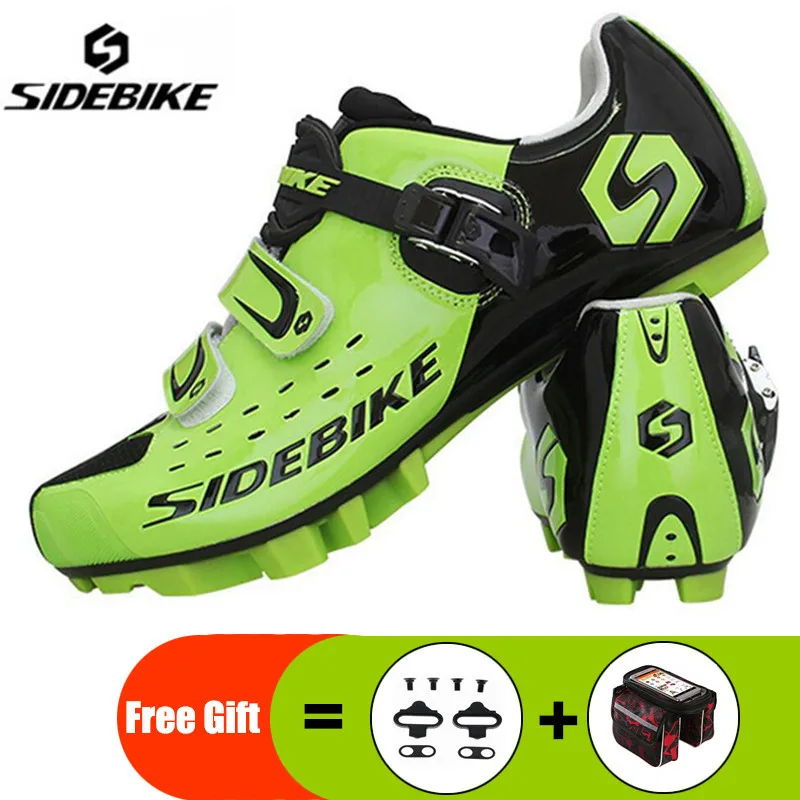 green add gift SIDEBIKE/велосипедная обувь; набор педалей; Уличная обувь; sapatilha ciclismo; MTB; горный велосипед; самоблокирующаяся спортивная обувь для велоспорта - Цвет: green add gift