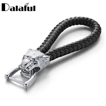 

Dalaful New High Grade Men Key Chain Leopard Woven Leather Rope Keychains Gift For Car Women Detachable Key Rings Holder K357