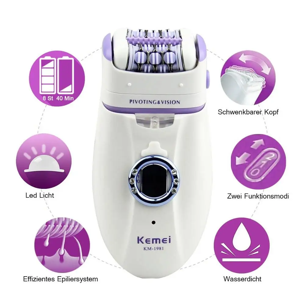 Kemei 3 в 1 Электрический эпилятор для женщин электронная пилка для ног Женская Депиляционная машина перезаряжаемая эпиляция