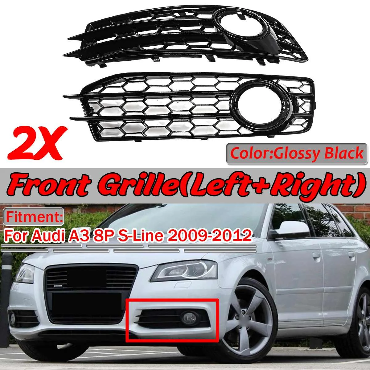 Left+right A3 8p Fog Light Grille Car Front Fog Light Lamp Cover Fog Lamp Grille Grill Left+right A3 8p Fog Light Grille Car Front Fog Light Lamp Cover Fog Lamp Grille Grill