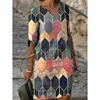 Half Sleeved V Neck Printed Loose Dress Women's Fashion Casual Vintage Spring Autumn All-match Plus Size Beach Dresses Vestidos ► Photo 1/6