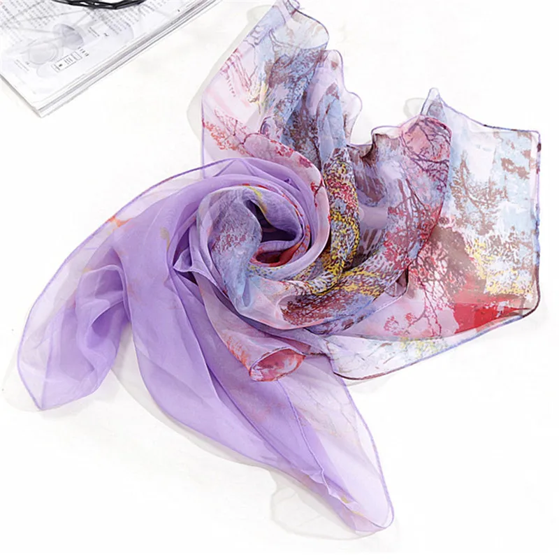 Модный женский длинный мягкий шарф-шаль, шифоновый шарф с пейзажным принтом, шарфы, летние женские s шарф, полиэстер