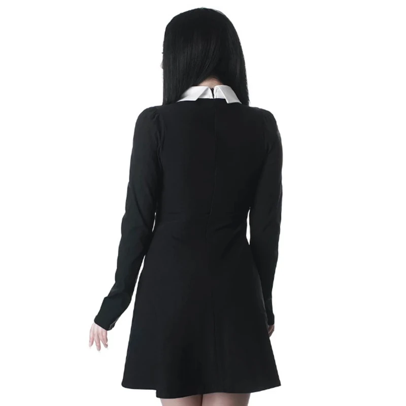 Kopen Imily Bela Gothic Turn Down Kraag Mini Jurk Vrouwen Sexy Vintage Lange Mouwen Rijk A lijn Jurken Herfst Femme Casual vestidos